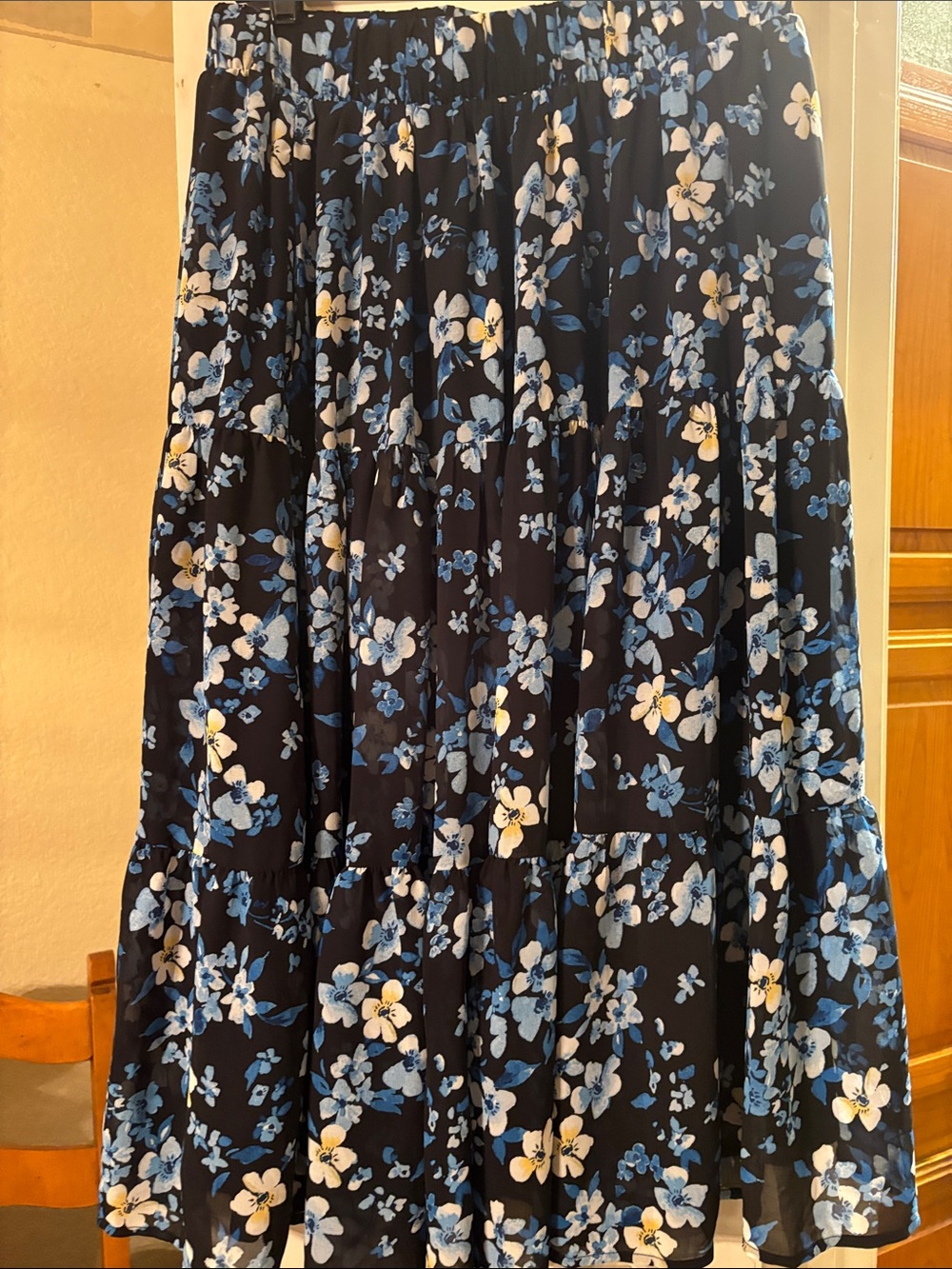 torrid Black Maxi Skirt with Blue & White Floral Print